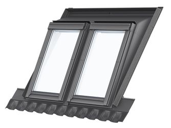 Kombi-Aufkeilrahmen EAW SK06 6321E Ziegel hoch/Welle Titanzink walzblank für 2 Fenster