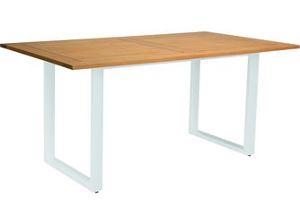 Kufentisch 180x100cm Aluminium weiß Tischplatte Teak