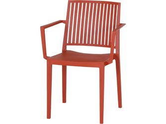 LANE Stapelsessel brick AluGest., Ranotex® Bez., Armlehnen aus Teak