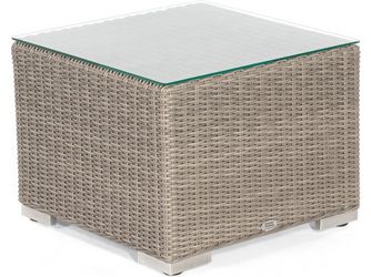 Lounge-Tisch Residence PE-Kunststoffgefl Stone-Grey / Glasplatte Aluminiumgestell 60x60 cm