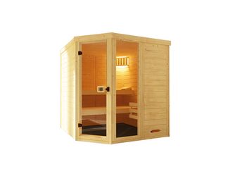 Massivholz-Elementsauna 38mm LAUKKALA 3 GTFSaunaleuchten-Set, BioS 7, 5