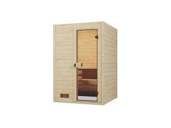 Massivholz-Sauna VALIDAGr. 1 Sparset 4, 5 kW OS inkl. digitaler Steuerung, Glastür 1 GT