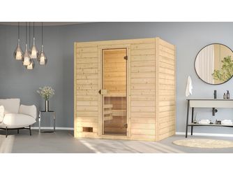 Massivholz-Sauna VALIDAGr. 2 Sparset 4, 5 kW OS inkl. digitaler Steuerung, Glastür 2 GT