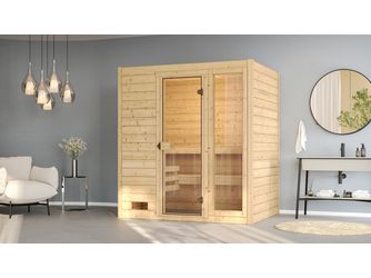 Massivholz-Sauna VALIDA Gr. 2 Sparset 7, 5 kW OS inkl. digitaler Steuerung, Glastür und Fenster 2 GTF