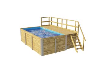 Massivholzpool 595 Gr. 1, Folie Blau, inkl. Sonnendeck und Sandfilteranlage, 6 Metallstützen