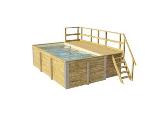 Massivholzpool 595 Gr. 1, Folie Sand/Mosaik, inkl. Sonnendeck und Sandfilteranlage, 6 Metallstützen