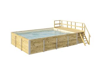 Massivholzpool 595 Gr. 2, Folie Sand/Mosaik, inkl. Sonnendeck und Sandfilteranlage, 10 Metallstützen