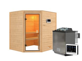 Massivholzsauna Elea mit bronz. Tür SET mit Ofen 9kW Bio ext. Strg. 1960x1690x1870mm Massivholzsauna Elea mit bronz. Tür SET mit Ofen 9kW Bio ext. Strg. 1960x1690x1870mm