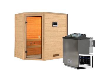 Massivholzsauna Jella mit bronz. Tür SET mit Ofen 9kW Bio ext. Strg. 1960x1450x1870mm Massivholzsauna Jella mit bronz. Tür SET mit Ofen 9kW Bio ext. Strg. 1960x1450x1870mm