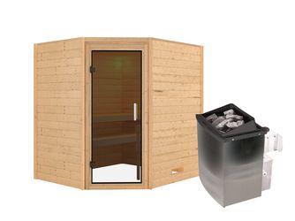 Massivholzsauna Mia mit Tür graphit SET Ofen 9kW integr. Strg 1960x1690x1980mm Massivholzsauna Mia mit Tür graphit SET Ofen 9kW integr. Strg 1960x1690x1980mm