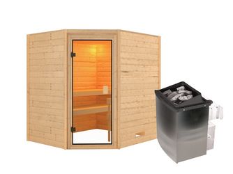 Massivholzsauna Mia mit bronz. Tür SET Ofen 9kW integr. Strg 1960x1690x1980mm Massivholzsauna Mia mit bronz. Tür SET Ofen 9kW integr. Strg 1960x1690x1980mm