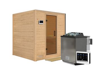 Massivholzsauna Mojave mit Tür graphit SET mit Ofen 9kW Bio ext. Strg. Easy 1960x1950x2000mm Massivholzsauna Mojave mit Tür graphit SET mit Ofen 9kW Bio ext. Strg. Easy 1960x1950x2000mm