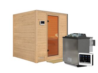 Massivholzsauna Mojave mit bronz. Tür SET mit Ofen 9kW Bio Edelstahl ext. Strg. Easy 1960x1950x2000mm Massivholzsauna Mojave mit bronz. Tür SET mit Ofen 9kW Bio Edelstahl ext. Strg. Easy 1960x1950x2000mm