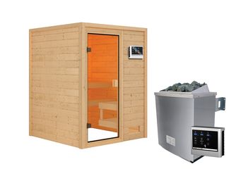 Massivholzsauna Sandra SET mit Ofen 4,5 kW ext. Strg. Easy 1450x1450x1870mm Massivholzsauna Sandra SET mit Ofen 4,5 kW ext. Strg. Easy 1450x1450x1870mm