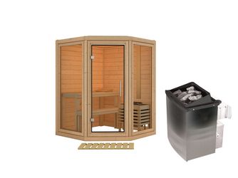 Massivholzsauna Yuma SET mit Ofen 9kW integr. Strg. 1580x1580x2070mm Massivholzsauna Yuma SET mit Ofen 9kW integr. Strg. 1580x1580x2070mm