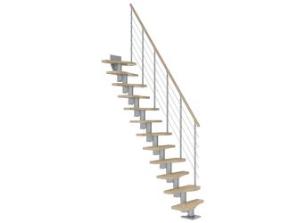 Mittelholmtreppe Basel + Edelstahlgeländer 13 Stufen Ahorn, Metallkomp perlgrau