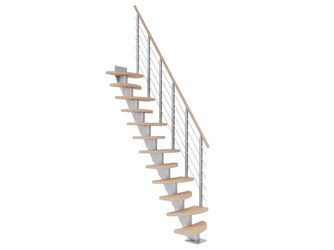 Mittelholmtreppe Berlin, + Designgel 12 Stufen Eiche weiß, geölt, Metallkomp perlgrau