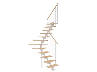 Mittelholmtreppe Boston, + Einzelstabgel., 11 Stufen Buche Treppenl 1/4gew. Metallkomp weiß