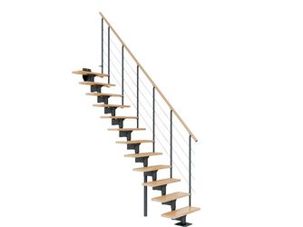 Mittelholmtreppe Boston, + Einzelstabgel., 11 Stufen Buche Treppenl gerade Metallkomp anthrazit