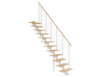 Mittelholmtreppe Boston, + Einzelstabgel., 11 Stufen Buche Treppenl gerade Metallkomp weiß