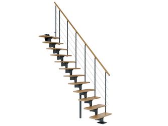 Mittelholmtreppe Boston, + Einzelstabgel., 11 Stufen Eiche Treppenl gerade Metallkomp anthrazit