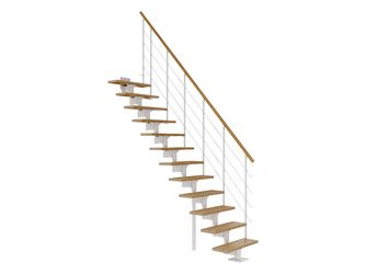 Mittelholmtreppe Boston, + Einzelstabgel., 11 Stufen Eiche Treppenl gerade Metallkomp weiß