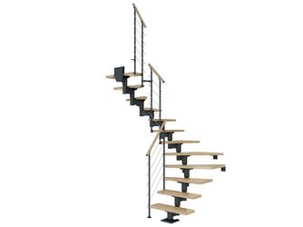 Mittelholmtreppe Cork + Edelstahlgeländer, 11 Stufen Ahorn, 75cm Treppenl 1/2gewend. Metallkomp anthrazit