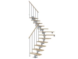 Mittelholmtreppe Cork + Edelstahlgeländer, 11 Stufen Ahorn, 75cm Treppenl 1/4gewend. Metallkomp perlgrau