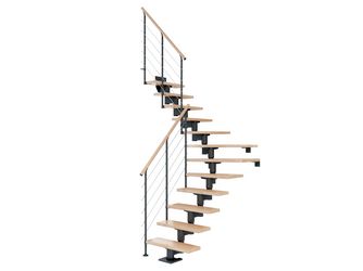 Mittelholmtreppe Cork + Edelstahlgeländer, 11 Stufen Buche 75cm Treppenl 1/4gewend. Metallkomp anthrazit