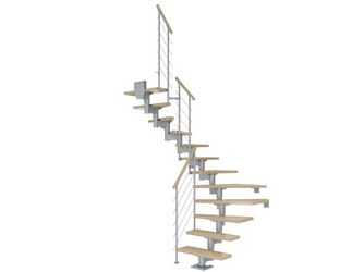 Mittelholmtreppe Cork + Edelstahlgeländer, 12 Stufen Ahorn, 75cm Treppenl 1/2gewend. Metallkomp perlgrau