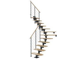 Mittelholmtreppe Cork + Edelstahlgeländer, 12 Stufen Ahorn, 75cm Treppenl 1/4gewend. Metallkomp anthrazit