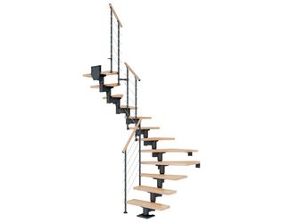 Mittelholmtreppe Cork + Edelstahlgeländer, 12 Stufen Buche 75cm Treppenl 1/2gewend. Metallkomp anthrazit