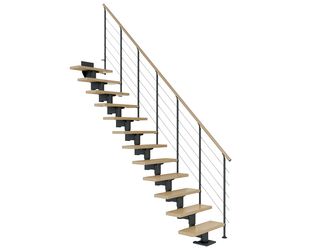 Mittelholmtreppe Cork + Edelstahlgeländer, 14 Stufen Ahorn, 75cm Treppenl gerade Metallkomp anthrazit