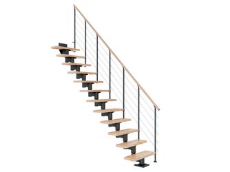 Mittelholmtreppe Cork + Edelstahlgeländer, 14 Stufen Buche 75cm Treppenl gerade Metallkomp anthrazit
