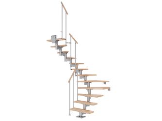 Mittelholmtreppe Cork + Einzelstabgel., 11 Stufen Buche 75cm Treppenl 1/2gewend. Metallkomp perlgrau