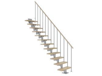 Mittelholmtreppe Cork + Einzelstabgel., 12 Stufen Ahorn, 75cm Treppenl gerade Metallkomp perlgrau
