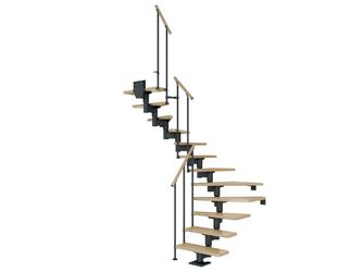 Mittelholmtreppe Cork + Einzelstabgel., 13 Stufen Ahorn, 75cm Treppenl 1/2gewend. Metallkomp anthrazit
