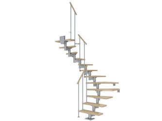 Mittelholmtreppe Cork + Einzelstabgel., 13 Stufen Ahorn, 75cm Treppenl 1/2gewend. Metallkomp perlgrau