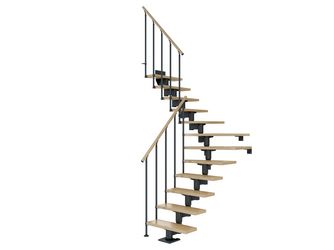 Mittelholmtreppe Cork + Einzelstabgel., 13 Stufen Ahorn, 75cm Treppenl 1/4gewend. Metallkomp anthrazit