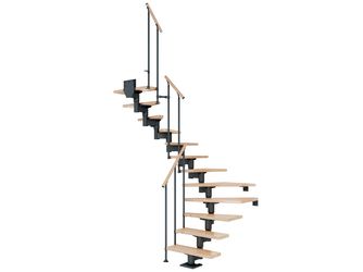 Mittelholmtreppe Cork + Einzelstabgel., 14 Stufen Buche 75cm Treppenl 1/2gewend. Metallkomp anthrazit