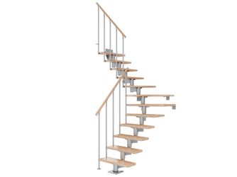 Mittelholmtreppe Cork + Einzelstabgel., 14 Stufen Buche 75cm Treppenl 1/4gewend. Metallkomp perlgrau
