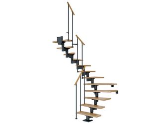 Mittelholmtreppe Cork + Einzelstabgel., 14 Stufen Eiche 75cm Treppenl 1/2gewend. Metallkomp anthrazit