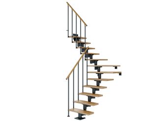 Mittelholmtreppe Cork + Einzelstabgel., 14 Stufen Eiche 75cm Treppenl 1/4gewend. Metallkomp anthrazit