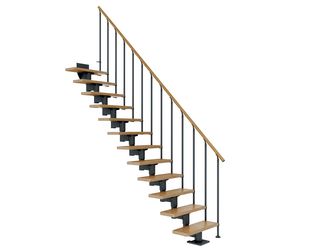 Mittelholmtreppe Cork + Einzelstabgel., 14 Stufen Eiche 75cm Treppenl gerade Metallkomp anthrazit