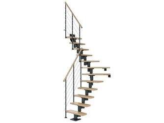 Mittelholmtreppe Dublin + Edelstahlgeländer, 11 Stufen, Ahorn 65cm Treppenl 1/4gewend. Metallkomp anthrazit