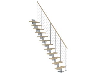 Mittelholmtreppe Dublin + Edelstahlgeländer, 11 Stufen, Ahorn 75cm Treppenl gerade Metallkomp perlgrau