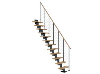 Mittelholmtreppe Dublin + Edelstahlgeländer, 11 Stufen, Eiche 75cm Treppenl gerade Metallkomp anthrazit