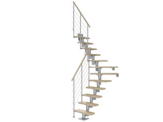 Mittelholmtreppe Dublin + Edelstahlgeländer, 12 Stufen, Ahorn 75cm Treppenl 1/4gewend. Metallkomp perlgrau