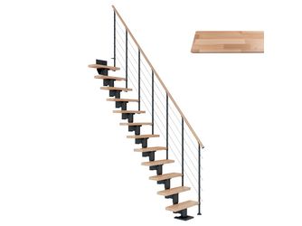 Mittelholmtreppe Dublin + Edelstahlgeländer, 12 Stufen, Buche 65cm Treppenl gerade Metallkomp anthrazit