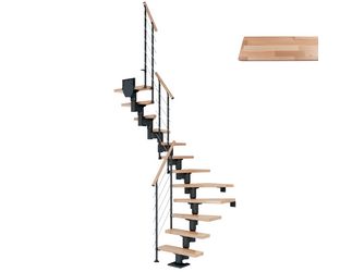 Mittelholmtreppe Dublin + Edelstahlgeländer, 12 Stufen, Buche 75cm Treppenl 1/2gewend. Metallkomp anthrazit